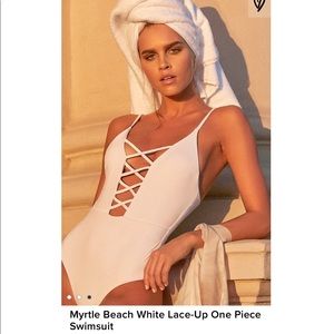 NWT Lulus Myrtle Beach Lace Up White One Piece